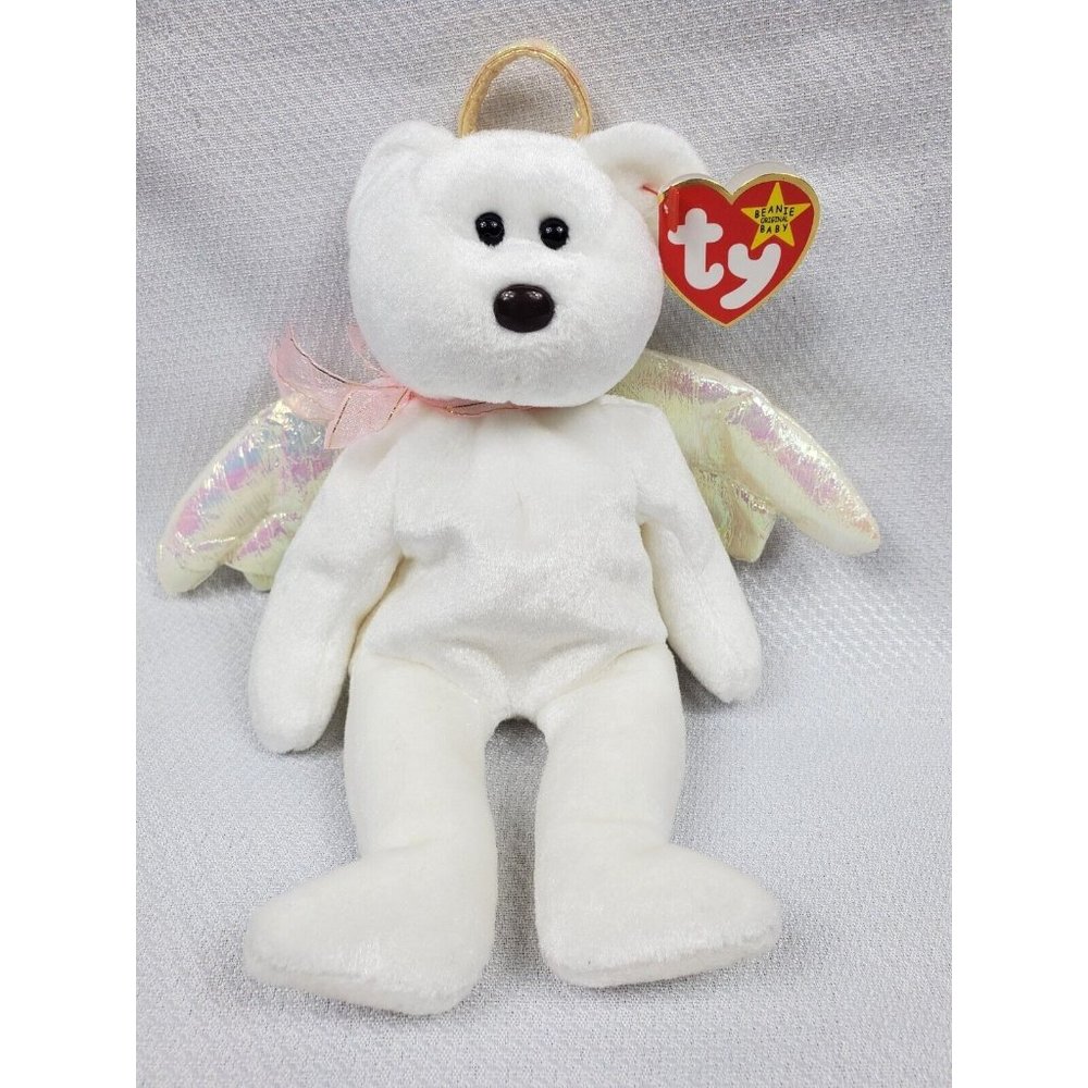 Retired TY HALO the Angel Bear Beanie Baby Rare w/ Brown Nose 10" w  Errors 1998